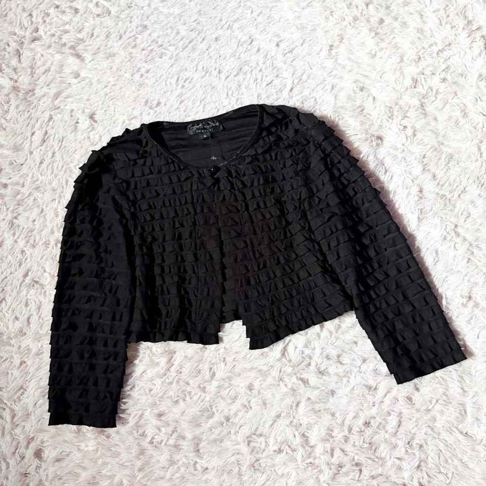 Y2K Black Ruffle Whimsygoth Dark Fairy Layering Sheer Cropped Cardigan Womens M